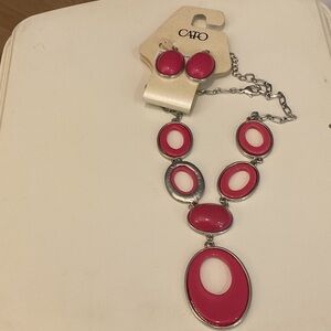 Cato Fuchsia and Silver Necklace Set
